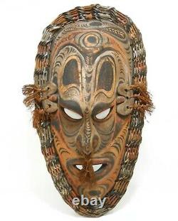 Rare Papua New Guinea Sepik River Vint Lg Hand Pntd Wood/rattan/hemp Tribal Mask