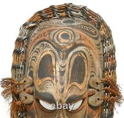 Rare Papua New Guinea Sepik River Vint Lg Hand Pntd Wood/rattan/hemp Tribal Mask