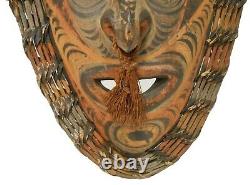 Rare Papua New Guinea Sepik River Vint Lg Hand Pntd Wood/rattan/hemp Tribal Mask