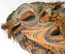 Rare Papua New Guinea Sepik River Vint Lg Hand Pntd Wood/rattan/hemp Tribal Mask