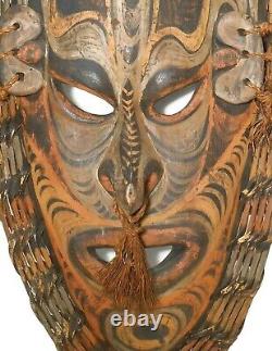 Rare Papua New Guinea Sepik River Vint Lg Hand Pntd Wood/rattan/hemp Tribal Mask