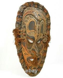 Rare Papua New Guinea Sepik River Vint Lg Hand Pntd Wood/rattan/hemp Tribal Mask