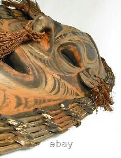 Rare Papua New Guinea Sepik River Vint Lg Hand Pntd Wood/rattan/hemp Tribal Mask