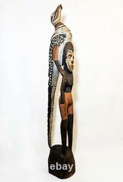 Rare Papua New Guinea Vint Iatmul Kambot Female Ancestor & Seabird Wood Carving