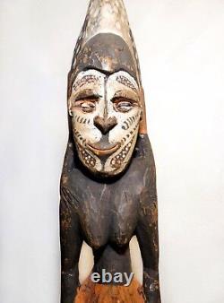 Rare Papua New Guinea Vint Iatmul Kambot Female Ancestor & Seabird Wood Carving