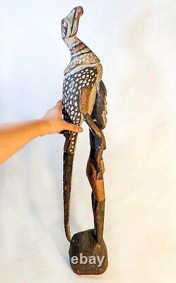 Rare Papua New Guinea Vint Iatmul Kambot Female Ancestor & Seabird Wood Carving