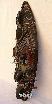 Rare Vintage Primitive Papua New Guinea Tribal Mask Man & Bird Very Large 31