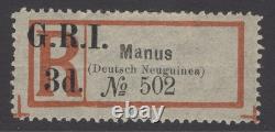 SG 39 New Guinea 1915. 3d Manus, Deutsch, New Guinea registration label