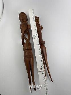 Set Of 2 CANNIBAL FORK FIJI PAPUA NEW GUINEA Iculanibokola Wood Hand Carving /r