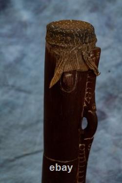 Small Papua New Guinea Kundu Drum hand-carved wood and snakeskin 29cm