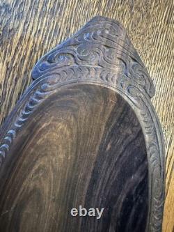 Solid carved wood bowl, Papua New Guinea, hand carved, Massim, intricate