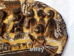Story Board Carved Wood Panel Papua New Guinea Pyrography Pacific Art Crocodile
