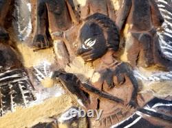 Story Board Carved Wood Panel Papua New Guinea Pyrography Pacific Art Crocodile