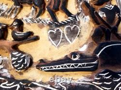 Story Board Carved Wood Panel Papua New Guinea Pyrography Pacific Art Crocodile