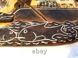 Story Board Carved Wood Panel Papua New Guinea Pyrography Pacific Art Crocodile