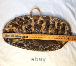 Story Board Carved Wood Panel Papua New Guinea Pyrography Pacific Art Crocodile