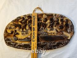 Story Board Carved Wood Panel Papua New Guinea Pyrography Pacific Art Crocodile