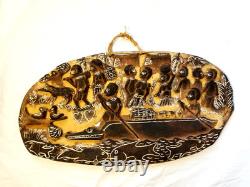 Story Board Carved Wood Panel Papua New Guinea Pyrography Pacific Art Crocodile