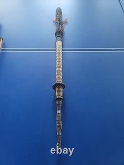 Tribal Papua New Guinea Sepik River Three Faced Lime Stick Finial With Spatula