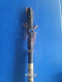 Tribal Papua New Guinea Sepik River Three Faced Lime Stick Finial With Spatula