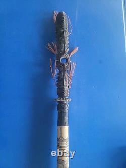 Tribal Papua New Guinea Sepik River Three Faced Lime Stick Finial With Spatula