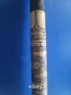 Tribal Papua New Guinea Sepik River Three Faced Lime Stick Finial With Spatula