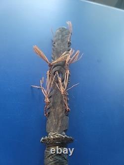 Tribal Papua New Guinea Sepik River Three Faced Lime Stick Finial With Spatula