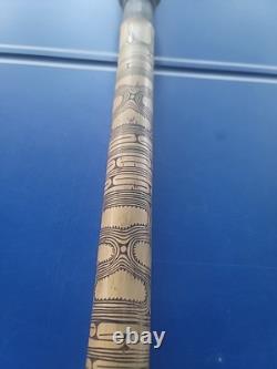 Tribal Papua New Guinea Sepik River Three Faced Lime Stick Finial With Spatula