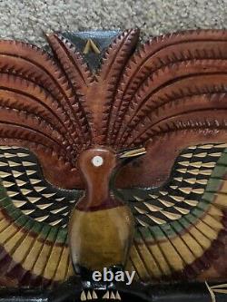 VTG CARVED PAPUA NEW GUINEA Wood Art Bird Of Paradise Tribal Wall Plaque