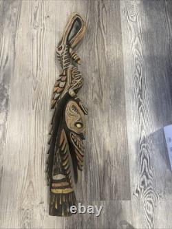 Vintage 24 Hand Carved Papua New Guinea Wooden Bird Figure Sculpture 1991