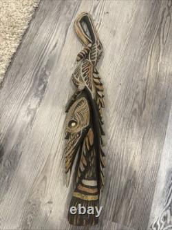Vintage 24 Hand Carved Papua New Guinea Wooden Bird Figure Sculpture 1991