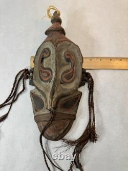 Vintage Carved Papua New Guinea Tribal Mask Sepik River Fibers 12 Face Tiki Bar
