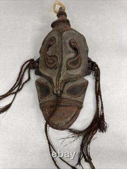 Vintage Carved Papua New Guinea Tribal Mask Sepik River Fibers 12 Face Tiki Bar