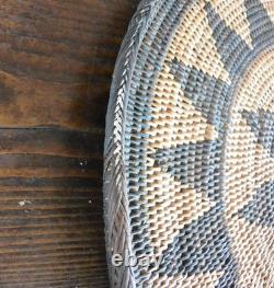 Vintage Hand Woven Papua New Guinea Baka Tray Basket, Wall Hanging, 18 Diameter