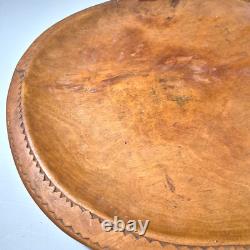 Vintage Large Wood Bowl Engraved Papua New Guinea Hand Carved Oceana Art
