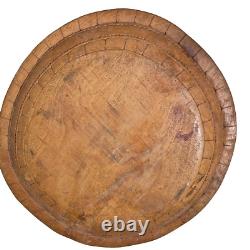 Vintage Large Wood Bowl Engraved Papua New Guinea Hand Carved Oceana Art