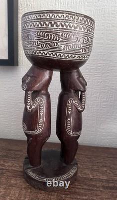 Vintage Massim Trobriand Islands Papua New Guinea Carved Figural Bowl 32cm