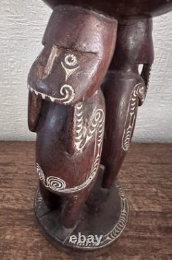 Vintage Massim Trobriand Islands Papua New Guinea Carved Figural Bowl 32cm
