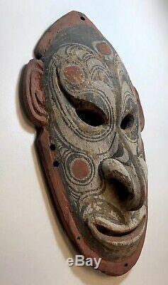 Vintage Old Hardwood Png Mask Carving Papua New Guinea Natural Ochres Tribal Mel