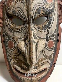 Vintage Old Hardwood Png Mask Carving Papua New Guinea Natural Ochres Tribal Mel