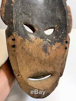 Vintage Old Hardwood Png Mask Carving Papua New Guinea Natural Ochres Tribal Mel