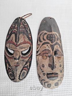 Vintage Papau New Guinea Tribal Wooden Masks 2 Pieces
