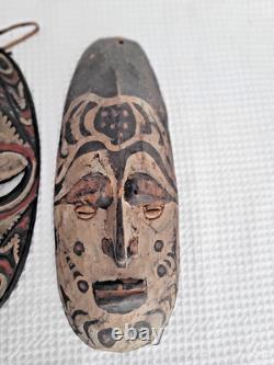 Vintage Papau New Guinea Tribal Wooden Masks 2 Pieces