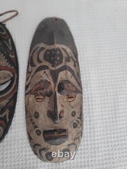 Vintage Papau New Guinea Tribal Wooden Masks 2 Pieces