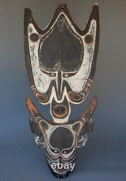 Vintage Papua New Guinea 2 Hornbill Cult Figure Mask Wall Hanging 34