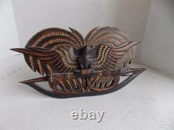 Vintage Papua New Guinea Authentic Carved Wood Bird Of Paradise 11,5x5sign