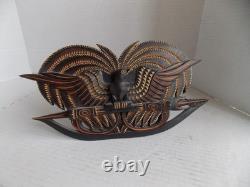 Vintage Papua New Guinea Authentic Carved Wood Bird Of Paradise 11,5x5sign