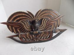 Vintage Papua New Guinea Authentic Carved Wood Bird Of Paradise 11,5x5sign