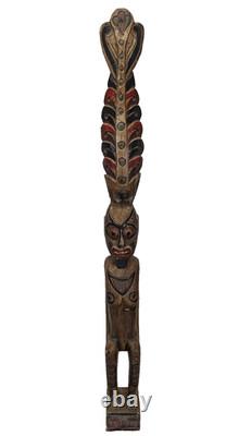 Vintage Papua New Guinea Carved Wood Hand Painted Statue Tribal Chief Tall 39in