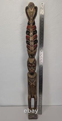 Vintage Papua New Guinea Carved Wood Hand Painted Statue Tribal Chief Tall 39in